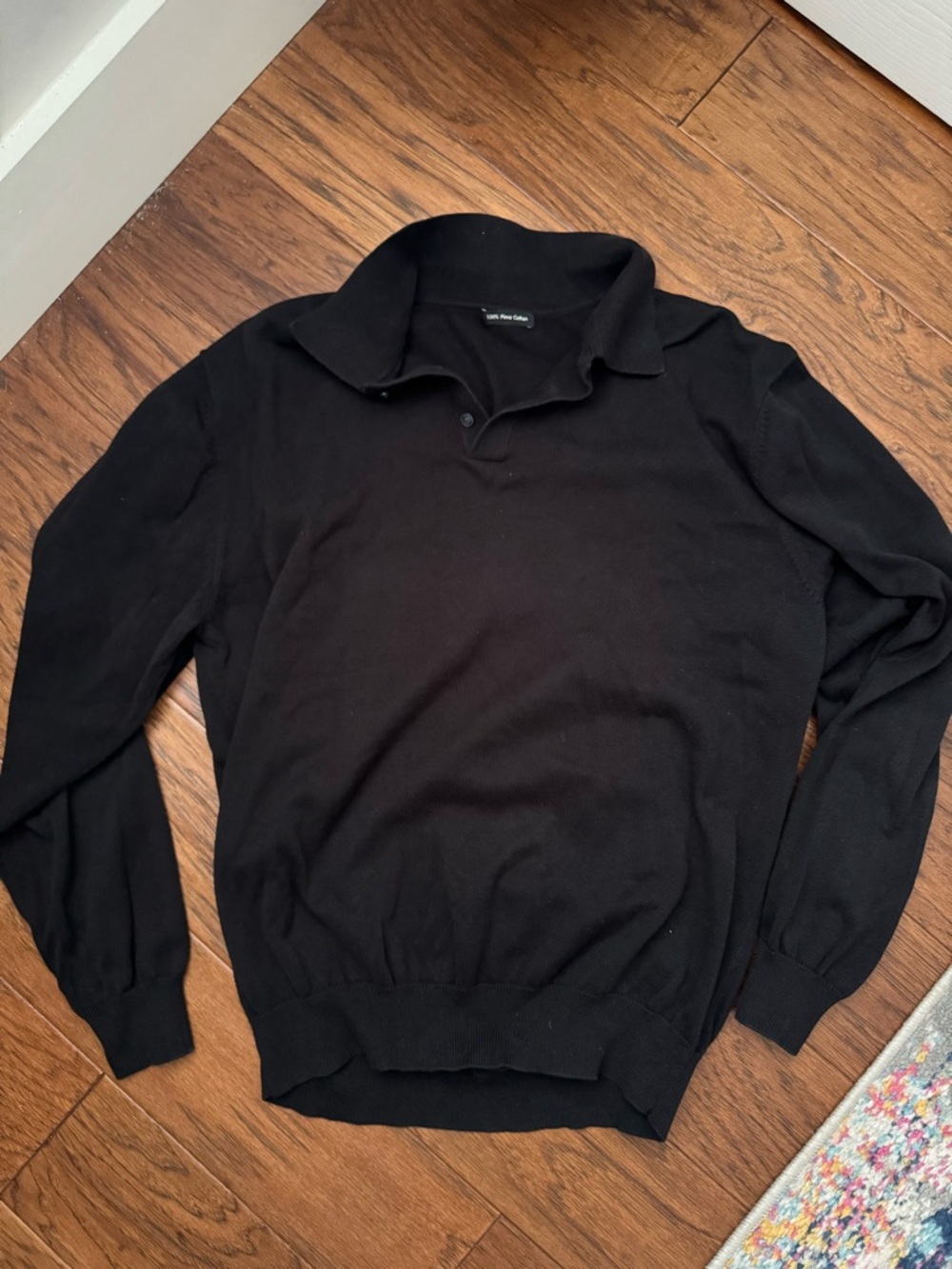 Men's Black Collared Sweater - 100% Pima Cotton Classic Knit Pullover